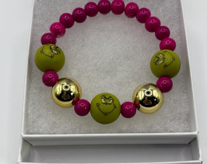 Christmas Grinch Pink Bracelet  |  Christmas Bracelet | Holiday Bracelet | Grinch