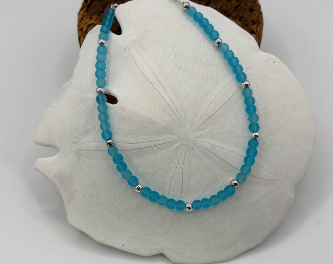 Turquoise Blue Seaglass Anklet |  Turquoise Blue Seaglass | Ankle Bracelet | Seaglass Jewelry