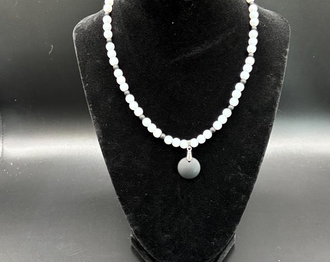 Black and White  Seaglass Necklace | Sea Glass Pendant | Seaglass Necklace