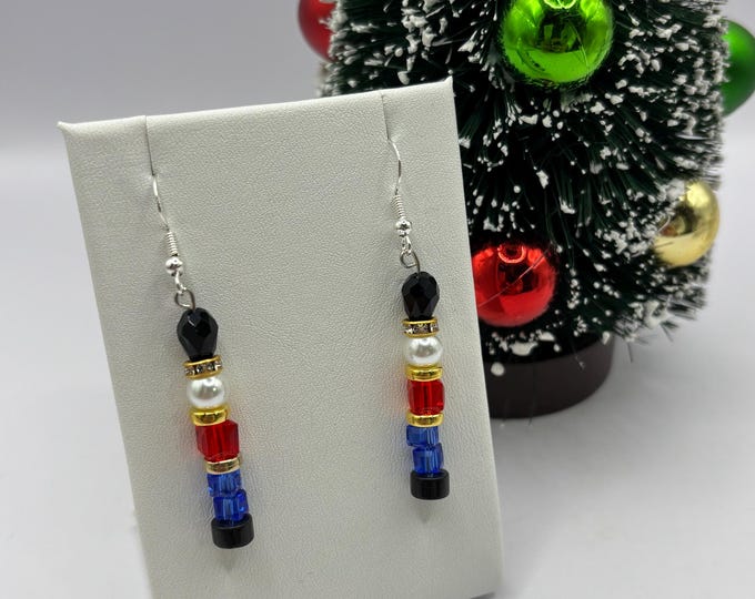 A Nutcracker Christmas | Nutcracker Earrings | Holiday Earrings |  Crystal and White Pearl Earrings | Christmas Earrings | Sterling Silver