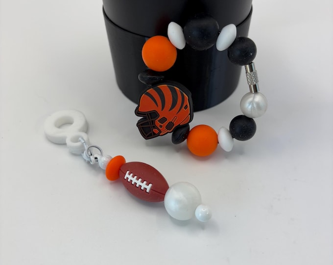 Football Tumbler Accessories |  Stanley or Other Tumbler Cup Handle Bracelets | Straw Charms | Football