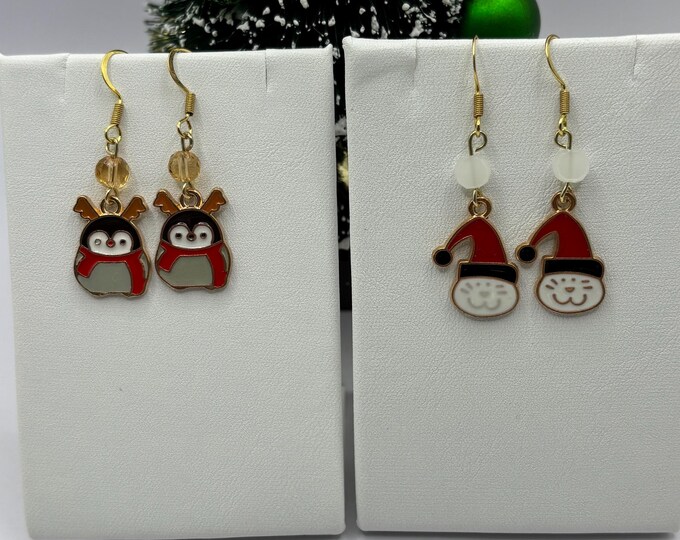 Christmas Cat Earrings | Penguin Earrings | Holiday Earrings | Christmas Earrings |