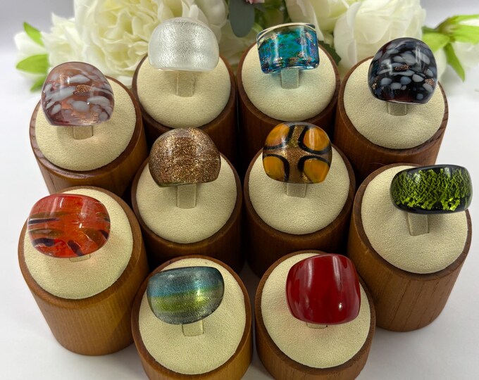 Size 6 3/4  Lampwork Glass Rings | Millefiori Glass Rings | Murano Inspired Glass Rings | Statement Rings