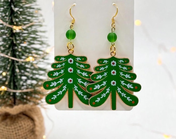 Christmas Tree Earrings | Holiday Earrings | Christmas Earrings | Gold Hypoallergenic Ear Wires