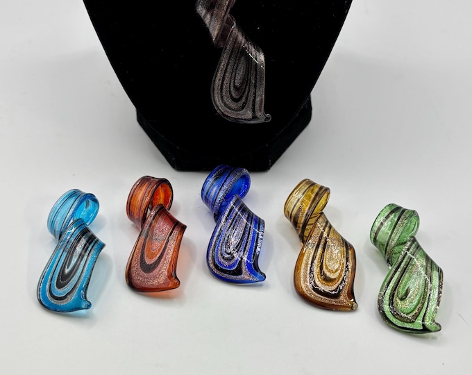 Murano Inspired Spiral  Ribbon Pendant Necklace | Lampwork |  Glass Spiral Pendant | Gold sand pendant | Necklace With Cord