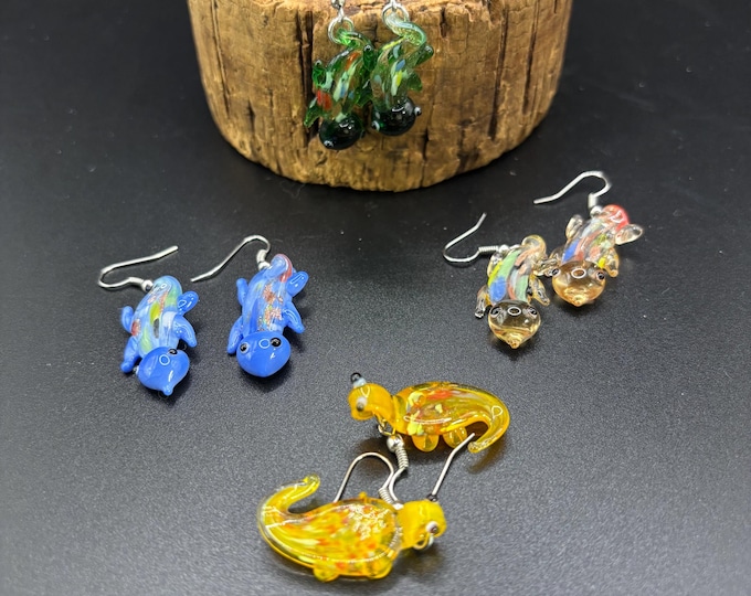 Lampwork Glass Gecko  Earrings |  Millefiori | Murano Inspired Lamp Work  |  Colorful Options Available