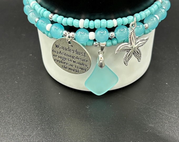 Sea Glass Stanley Cup Bracelet | Tumbler Accessories | Stanley Charm Bracelet | Tumbler Bracelet | Stretchy Cup Bracelet | Stanley Stack |