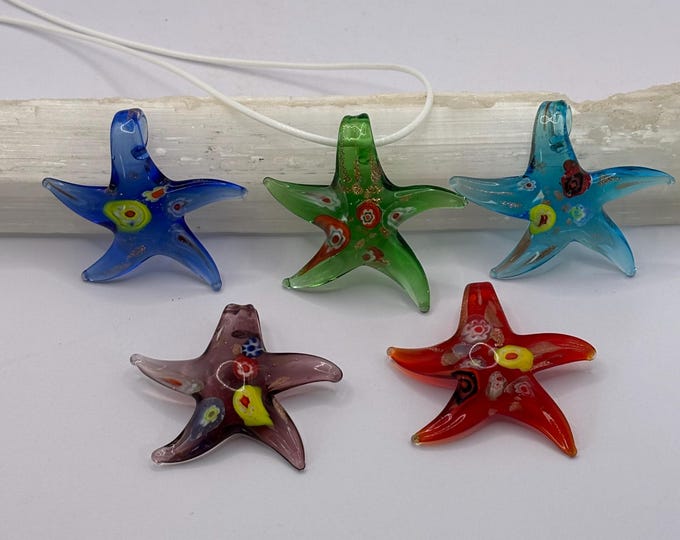 Starfish Lampwork Millefiori Pendant | Murano Inspired  | Glass Starfish Pendant Necklace | Starfish Jewelry | Pendant Necklace | Millefiori
