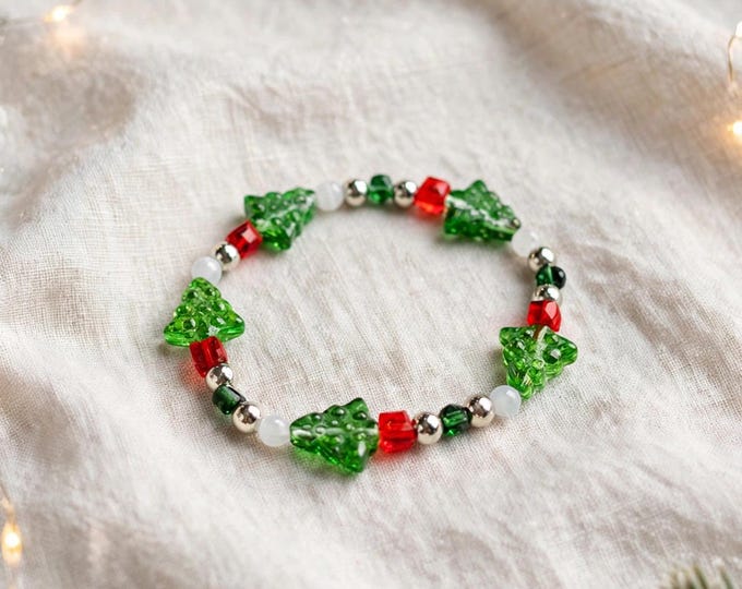 Christmas Lamp Work Glass Bracelet |  Christmas Bracelet | Holiday Bracelet | Stretch Bracelet Bracelet |