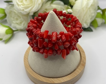 Red Coral Gemstone Bracelet | Memory wire bracelet | Multistrand bracelet | Red Coral gemstones |