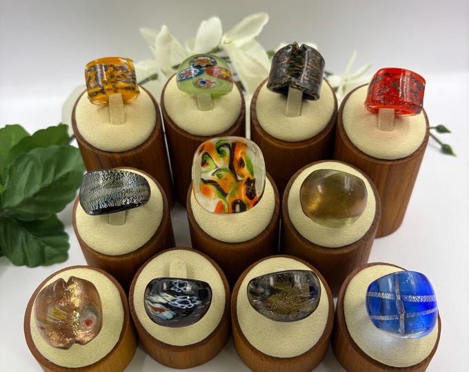 Size 8 1/2 Lampwork Glass Rings | Murano Inspired Glass Ring | Statement Ring | Lampwork Ring |