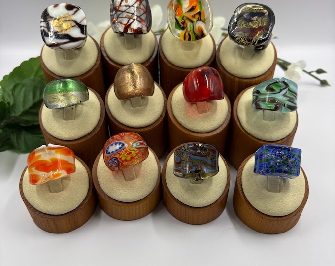 Size 7 1/2 Lampwork Glass Rings | Large Chunky Glass Rings | Murano Inspired Glass Rings | Statement Rings