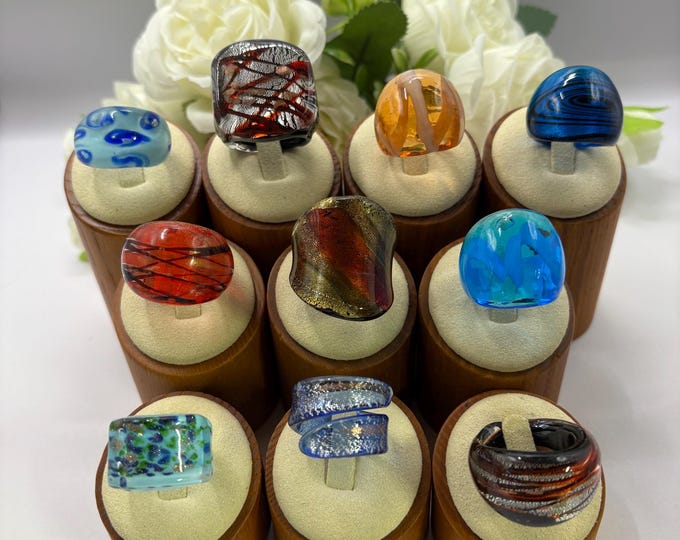 Size 9 Lampwork Glass Rings | Large Chunky Glass Rings | Murano Inspired Glass Rings | Statement Rings | Wrap Style Rings