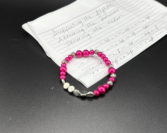 Pink and Silver Beads | Cause bracelet | Stretch Bracelet | Morse Code bracelet | Fighter