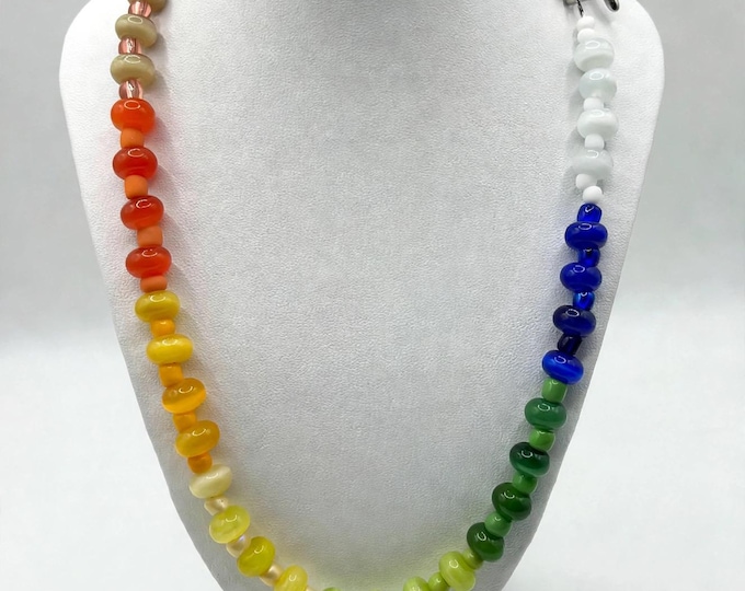 Rainbow Gemstone Necklace | Abacus Necklace | Cats Eye Gemstone Necklace | Hombre Look | Statement Necklace | 18.5 inch