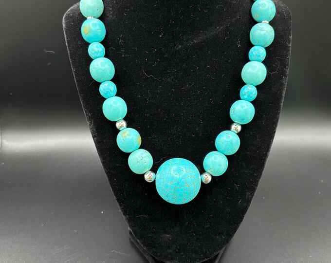 Turquoise Statement Necklace | Turquoise Gemstones | Turquoise Howlite | 18” Necklace