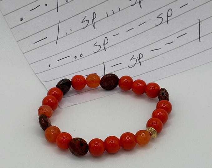 Orange Coral |  Unakite | Carnelian Gemstones | Gemstone bracelet | Stretch Bracelet | Morse Code bracelet | Badass