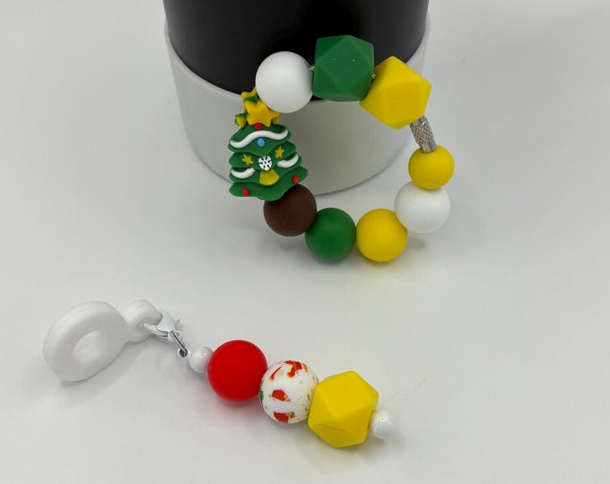 Christmas Tree  Stanley Cup Bracelet:  Cup Handle Bracelet | Straw Charm | Purse Bracelet | Santa | Holiday