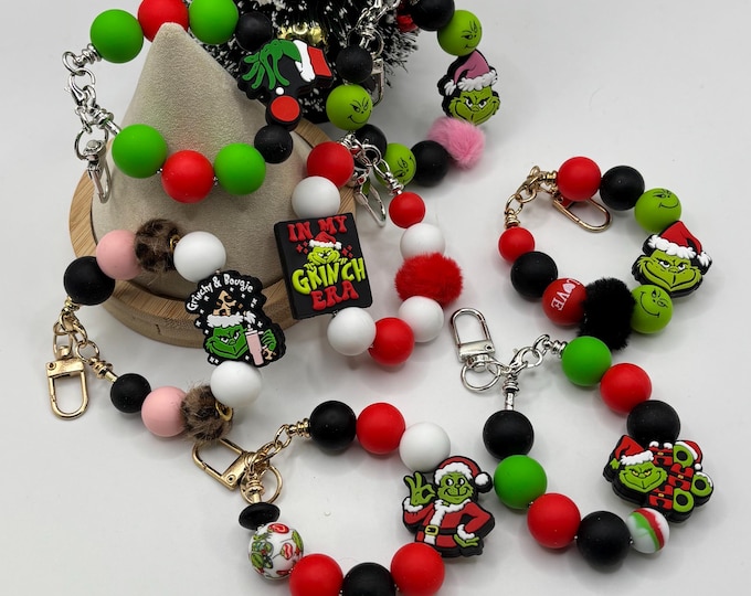 Grinch Keychains | Green Monster Keychains  | Purse Bracelet |  Keychains | Backpack Charms