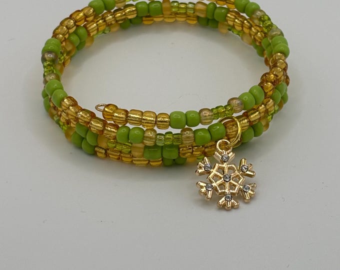 Christmas Seed Bead Bracelet: Snowflake Charm, Multi Strand