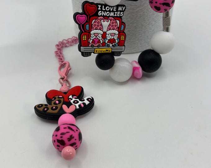 Valentines Day Gnomes Stanley Cup Bracelet:  Cup Handle Bracelet | Straw Charm  | Valentine | Hearts