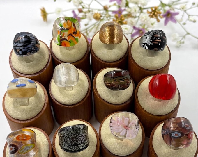 Size 6 1/2  Lampwork Glass Rings | Millefiori Glass Rings | Murano Inspired Glass Rings | Statement Rings |