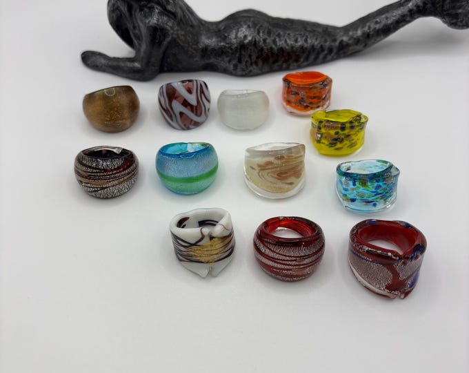 Size 7 Assorted Glass Rings | Millefiori Glass Rings | Murano Inspired Glass Rings