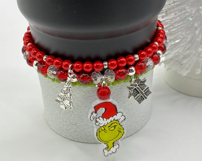 Christmas A Grinch Stanley Cup Bracelet | Tumbler Accessories  | Grinch | Tumbler Bracelet | Christmas | Stretchy Cup Bracelet