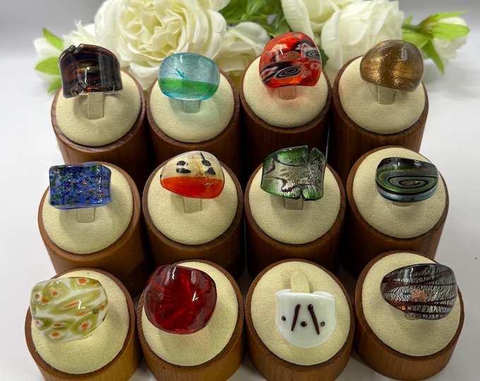 Size 7 1/4  Lampwork Glass Rings | Millefiori Glass Rings | Murano Inspired Glass Rings | Statement Rings