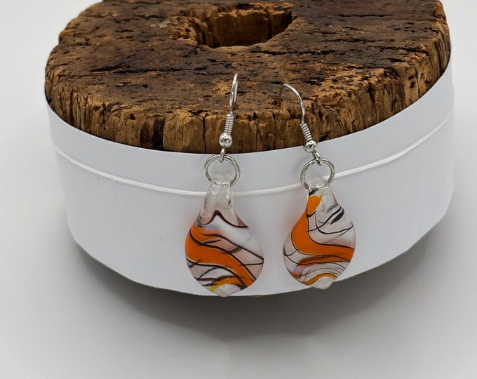 Orange Leaf Drop Earrings |  Murano Inspired Lamp Work  |  Colorful Glass Earrings