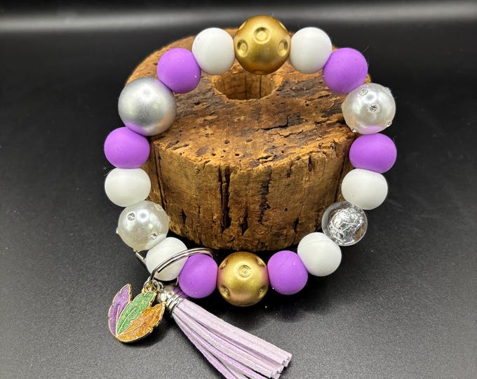 Mardi Gras  Beaded Wristlet Keychain  | Keychain | Mardi Gras Charm  | Beaded Keychain | Key Fob  | Cruise