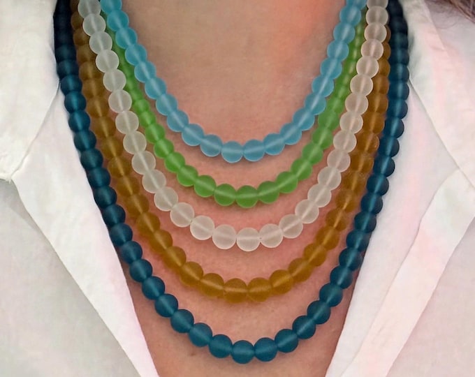 A Statement Seaglass Necklaces | Seaglass Necklace | 10mm Beads | Statement Necklace