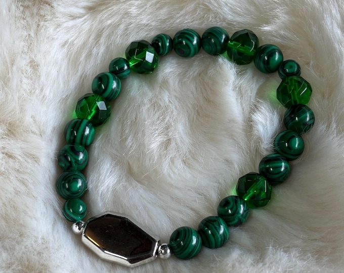 Malachite Gemstones | Gemstone bracelet | Stretch Bracelet | Morse Code bracelet | Badass