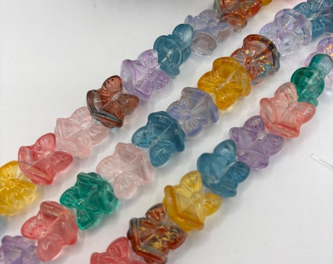 Lampwork Glass Christmas Bead Strand | Bells and Bows Christmas Theme | Lampwork Bead Strand 15 Beads