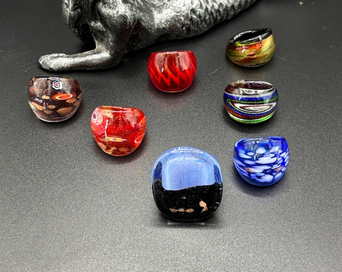Size 7 1/2 Assorted Glass Rings | Millefiori Glass Rings | Murano Inspired Glass Rings