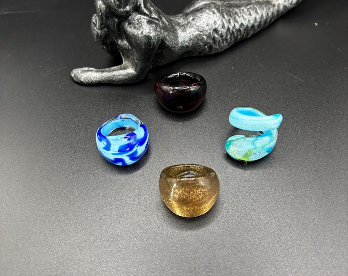 Size 8 1/4 Assorted Glass Rings | Millefiori Glass Rings | Murano Inspired Glass Rings