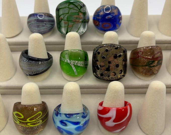 Size 8 3/4 Assorted Glass Rings | Millefiori Glass Rings | Murano Inspired Glass Rings