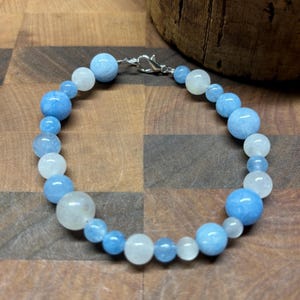 Aquamarine Moonstone Gemstone Bracelet: 8 Inch Unisex Design