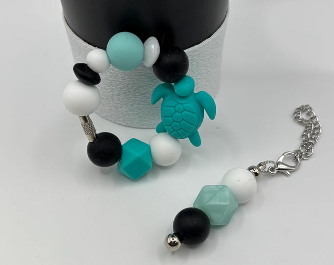 Turtle Teal Tropical Stanley Cup Bracelet:  Cup Handle Bracelet | Straw Charm | Purse Bracelet | Vacation | Beach