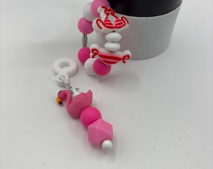 Bikini and Flamingo  Tropical Stanley Cup Bracelet:  Cup Handle Bracelet | Straw Charm | Vacation | Beach