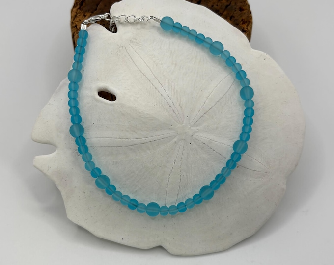 Turquoise Blue Seaglass Anklet |  Turquoise Blue Seaglass | Ankle Bracelet | Seaglass Jewelry