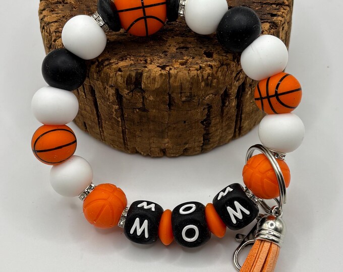 Basketball Mom Beaded Wristlet Keychain  | Keychain with Silicone  | Keychain | Key Fob | Wristlet | Sports Mom