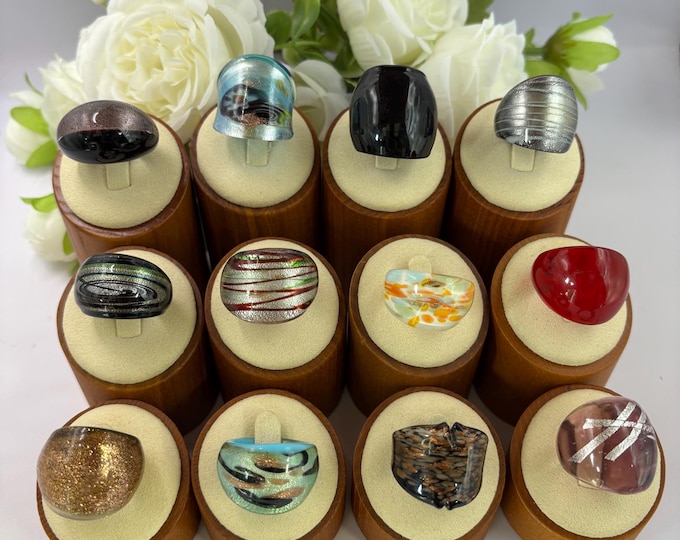 Size 7 Lampwork Glass Rings | Millefiori Glass Rings | Murano Inspired Glass Rings | Statement Rings | Set# 14