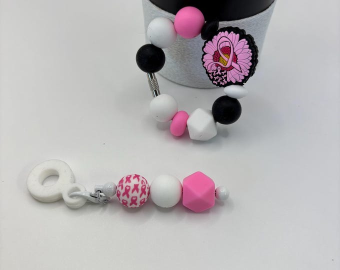 Breast Cancer Pink Ribbon Awareness Stanley Cup Bracelet:  Cup Handle Bracelet | Straw Charm | Purse Bracelet |