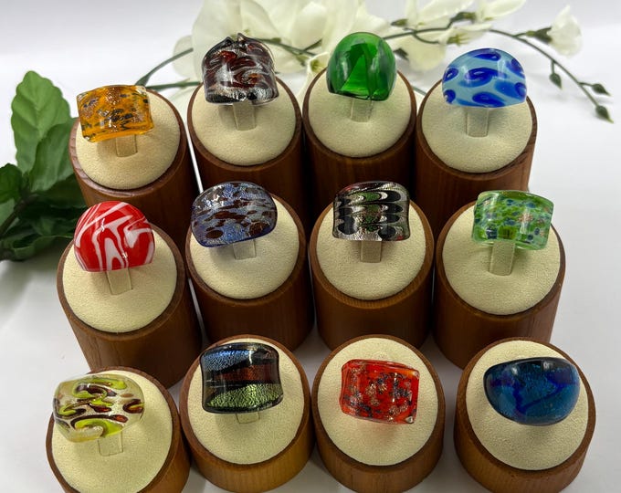Size 8 Lampwork Glass Rings | Millefiori Glass Rings | Murano Inspired Glass Rings | Statement Rings
