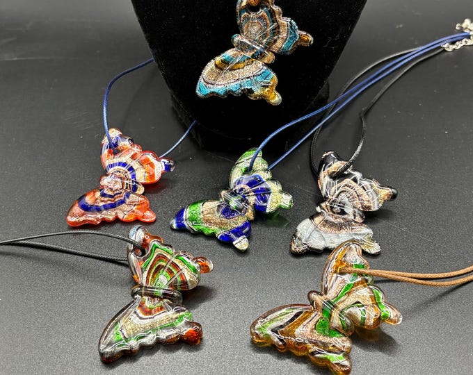 Butterfly Pendant Necklace | Lampwork Glass Butterfly | Glass Butterfly Pendant Necklace |Necklace With Cord | Murano Inspired