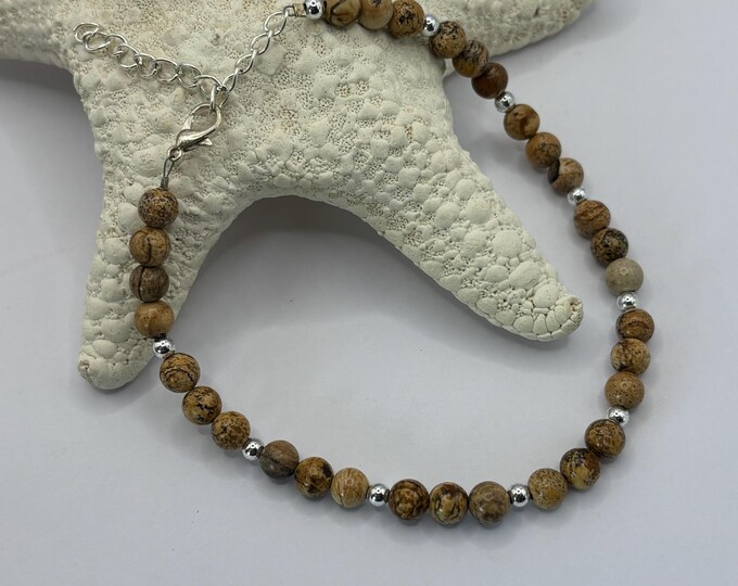 Jasper Gemstone Anklet |  Landscape Jasper Ankle Bracelet | Gemstone Ankle Bracelet | Minimalist Anklet
