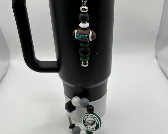 Football Tumbler Accessories |  Stanley or Other Tumbler Cup Handle Bracelets | Straw Charms | Football team | Football charm