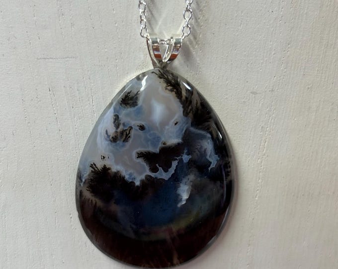 Moss Agate Gemstone Pendant Necklace | Gemstone Cabochon | Moss Agate