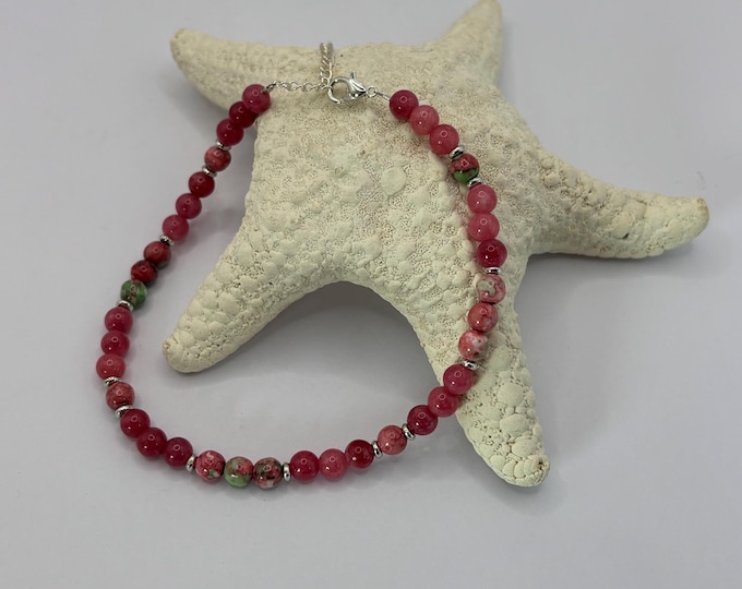 Watermelon Jade and Cherry Quartz  Gemstone Anklet |  Ankle Bracelet | Gemstone Ankle Bracelet | Anklet
